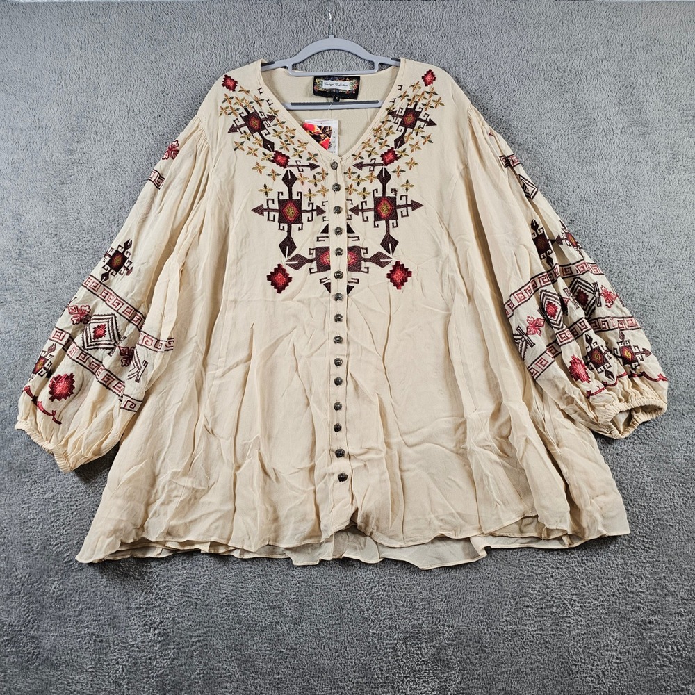 Vintage Collection Embroidered Western Tunic Top XL NEW Boho Flowy